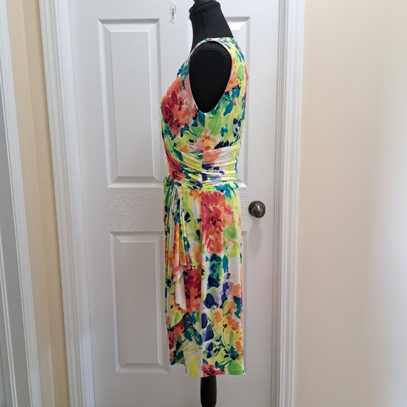 Chaps Floral Dress Faux Wrap Colourful Print Women's Large Sleeveless Dress - Picture 7 of 14